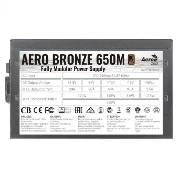 aerocool aero bronze 650m 650w 80 plus bronze 3