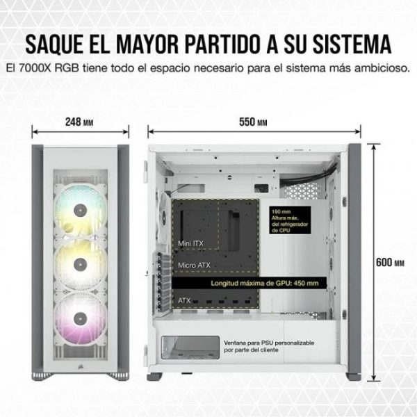 corsair icue 7000x rgb cristal templado usb 30 blanca 10