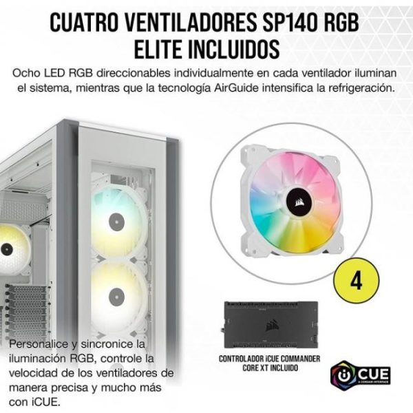 corsair icue 7000x rgb cristal templado usb 30 blanca 12