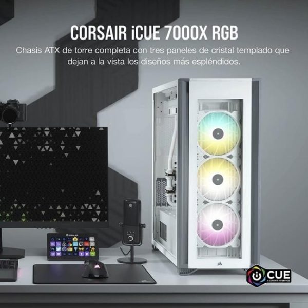 corsair icue 7000x rgb cristal templado usb 30 blanca 9