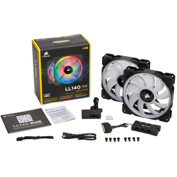 corsair ll140 rgb led pwm 140mm 2 unidades lighting node pro 5