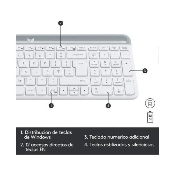 logitech mk470 slim teclado raton wireless blanco 2