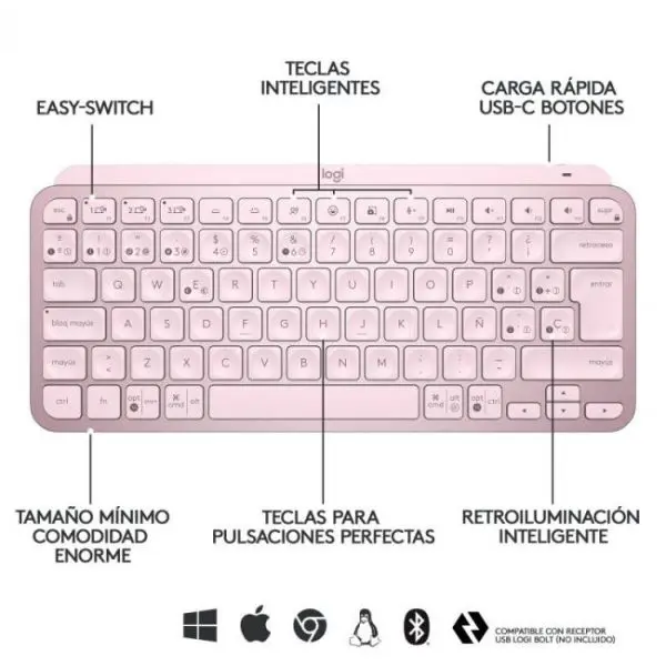 logitech mx keys mini inalambrico rosa 1
